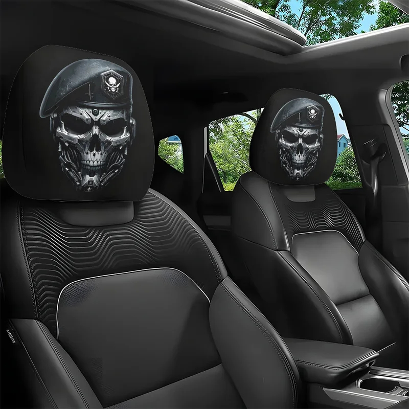 3D Printing Drawing - 2pcs, Mechanical Skull Print Car Headrest